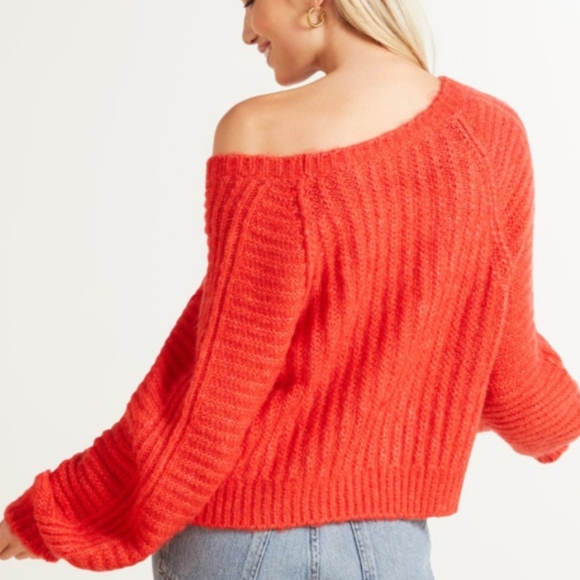 Free People Red Hot Carter Knit Pullover Balloon Sleeve Sweater Top Womens M - Picture 5 of 13